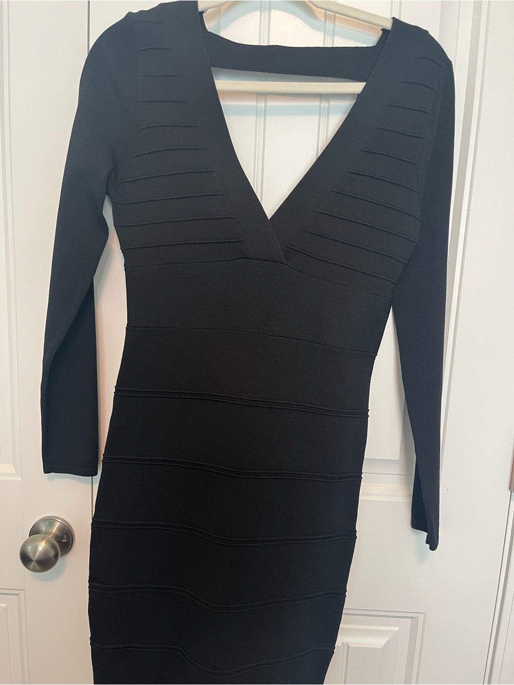 Arden B Black Long-Sleeve V-Neck Bandage Dress